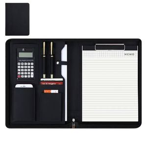 Organiseur de bureau B5 avec fermeture éclair en cuir PU, classeur à anneaux, carnet de notes avec calculatrice, certifié FSC, pour usage scolaire - Product Image 2