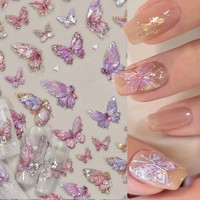 Autocollants pour ongles papillon 5D scintillants, autocollants pour ongles papillon en relief avec paillettes, autocollants pour ongles papillon auto-adhésifs