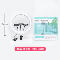 Ring Light LED 14 Inch dengan 3 Penyangga Ponsel, 3 Suhu Warna Dapat Diatur, untuk Live Streaming, Makeup, Selfie, dan Fotografi