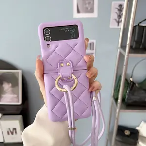 Casing desain TPU untuk Samsung Z Flip 5 casing ponsel selempang dengan tali dan dudukan cincin untuk Samsung Z Flip 3 Flip 4