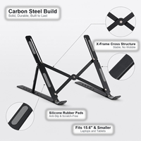 Support Ergonomique pour Ordinateur Portable OEM en Métal, Réglable sur 7 Niveaux, pour Ordinateurs Portables jusqu'à 15,6 Pouces et Tablettes