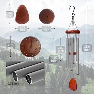 Carillon à vent en aluminium et bois gris de 28 pouces, style européen, à fixer au mur, imperméable, décoration de jardin et de cour extérieure - Product Image 1