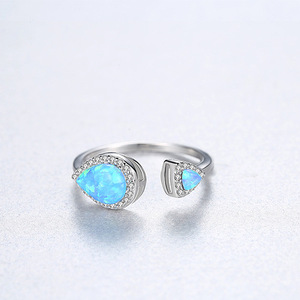 Fashion Luxury Fine Jewelry S925 Sterling Silver Diamond Open <b>Ring</b> <b>Opal</b> Double Waterdrop <b>Rings</b> for Engagement - Product Image 3