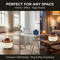 Humidifier Minyak Esensial Ultrasonik Mini USB LED Vulkanik Inovatif dengan Diffuser Aroma Api Kapasitas Besar untuk Hotel & Mobil