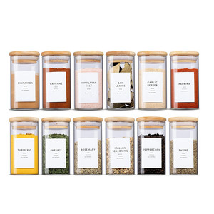 Round Kitchen Spice Storage Borosilicate Glass <b>Container</b> Jar Canister Set Custom Airtight <b>Bamboo</b> Lids Back School Sustainable - Product Image 1