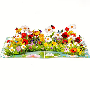 Carte de vœux 3D pop-up Jardin floral avec fleurs et papillons Finition mate en papier Forme rectangulaire - Product Image 2