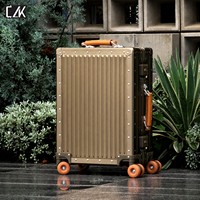 Valise vintage en alliage d'aluminium et de magnésium avec rivets, poignée en cuir, roulettes silencieuses pivotantes, bagage pour femme, OEM ODM
