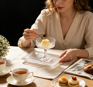 Bol à dessert en verre vintage à motifs gaufrés, sur pied, pour trifle, crème glacée, bonbons, salade de fruits, pour fêtes et mariages - Product Image 6