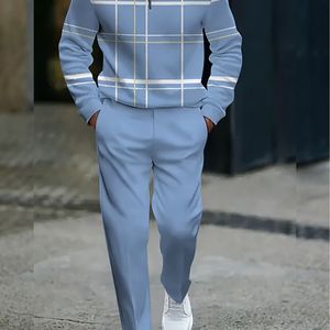 男士复古开链长袖衬衫速干数码印花休闲条纹户外运动街头服饰 2 件套 - Product Image 5