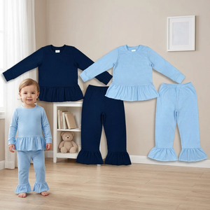 ชุดเสื้อผ้าเด็กผู้หญิงแขนยาวระบายขอบผ้าฝ้ายพร้อมกางเกง - Product Image 1