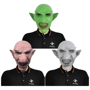 Topeng Cosplay topeng horor setan hantu lateks pakaian menakutkan ukuran dewasa Halloween topeng lateks Goblin realistis