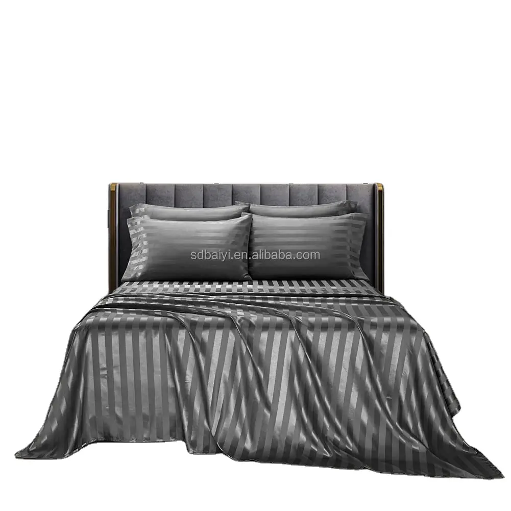 Heißer Verkauf Premium-Qualität geprägt Schwarz weiß Streifen Mikro faser Blatt setzt Stoff für Bettlaken Set