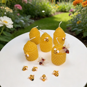 Ensemble de 6 bougies en cire d'abeille naturelle, petites bougies votives avec décorations de petites abeilles en cadeau, décoration de petite abeille jaune à <span class=keywords><strong>faire</strong></span> <span class=keywords><strong>soi</strong></span>-même - Product Image 3