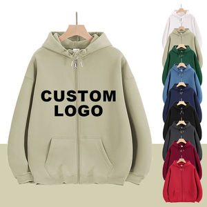 W50002 인쇄 로고 대형 남성 운동 후드 면 양털 열 전체 집업 후드 재킷 캥거루 포켓 스웻셔츠 - Product Image 1