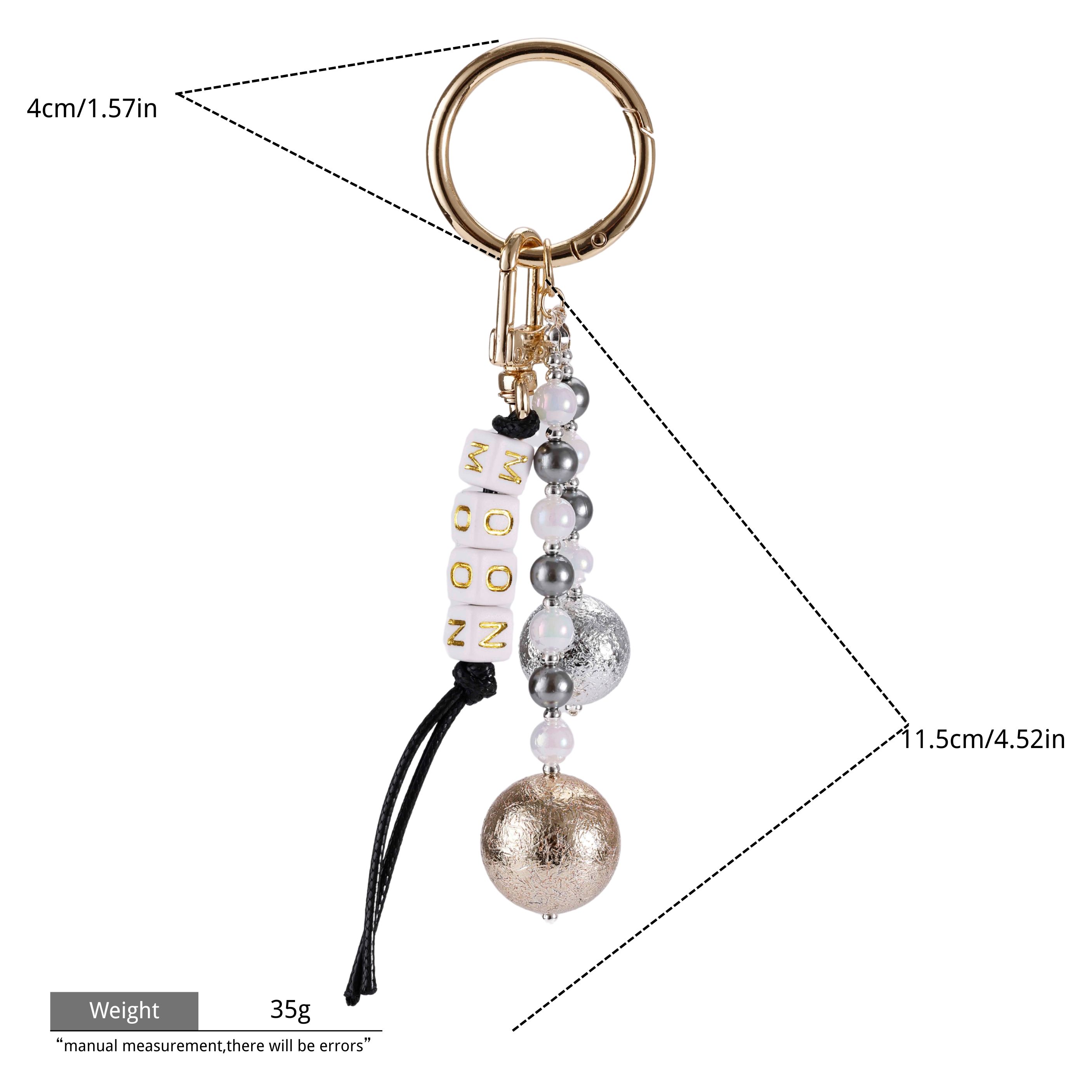 Breloque de sac en métal argenté avec perle transparente et perle lettre - GRJ1383BC