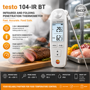 Termómetro Digital para Alimentos Testo 104-IR BT con Pantalla LCD, Resolución <span class=keywords><strong>de</strong></span> 0.1°C, Medición Infrarroja, Sonda Plegable para <span class=keywords><strong>Temperatura</strong></span> HACCP - Product Image 1