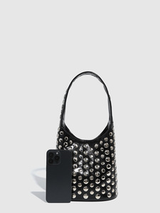 Sac seau vintage haut de gamme effet écaille pour femme, grand sac à main unique en métal et PU, sac à bandoulière pour femme style motard avec rivets Tanjing - Product Image 4
