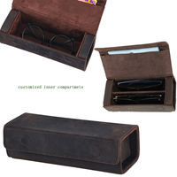 Boîte de rangement pour lunettes de soleil vintage Crazy Horse, étui à lunettes portable en cuir PU pour les voyages