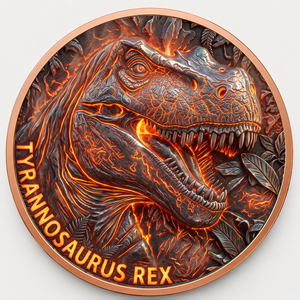 Moneda de Cobre Puro 999 de 1 oz con Tiranosaurio Rex en Relieve 3D, con Acabado UV Tipo Prueba, El Rey de los Dinosaurios, Arte Metálico - Product Image 4