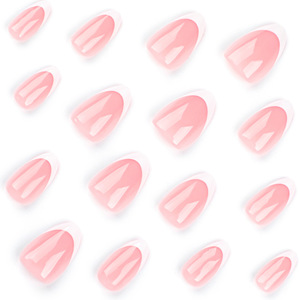 French Tip Short Pointed Almond Artificial <b>Nails</b> Salon Quality Semi-Transparent <b>Nails</b> 24 <b>Nail</b> <b>Kit</b> with Glue - Product Image 4
