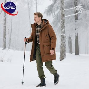 QZFSO Polyester réactif à la chaleur poids lourd coupe-vent unisexe uniforme personnalisé solide basique vers le bas manteau hiver fermeture éclair bouffantes vestes - Product Image 1