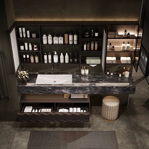 Encimera de mármol minimalista moderna personalizada con gabinete de baño con espejo inteligente e iluminado - Product Image 6