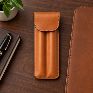 Étui à stylos en cuir fin pour deux ou trois stylos, personnalisable avec logo, cadeau d'entreprise, vente en gros - Product Image 2