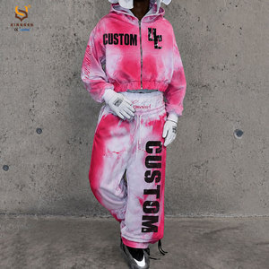 Ensemble de survêtement vintage personnalisé avec strass, imprimé tie-dye, effet délavé, double ceinture, pantalon de jogging - Product Image 5