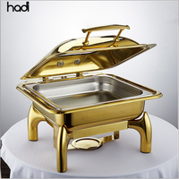 Ensemble de plats de chef HADI HD07 en acier inoxydable doré 9L avec chauffe-plat à alcool pour la restauration et l'hôtellerie, garantie 1 an