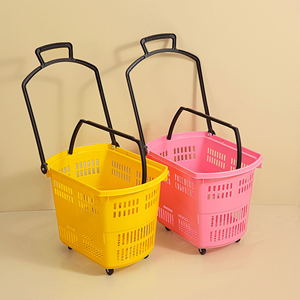 Panier de courses en plastique à roulettes pour supermarché, vente en gros - Product Image 1