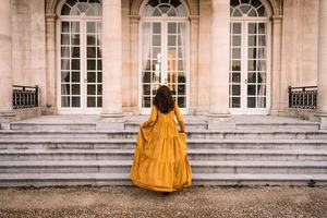 Beautiful Romantic Boho Chic <b>Maxi</b> <b>Dress</b> Loose Fit <b>Linen</b> with Long Sleeves Solid Pattern Caftan Gown for Any Occasion - Product Image 5