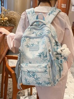 Sac à dos scolaire SAIDING de style chinois moderne avec fermeture éclair en feuille de bambou, bretelles courbées pour les élèves du collège et du lycée