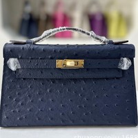 Nouvelle Pochette Bandoulière Exclusif Transfrontalier MINI Première Génération en Cuir Véritable à Motif Autruche Style Européen-Américain
