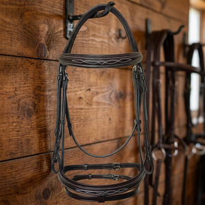 Brida Inglesa de Cuero para Caballo con Corona Acolchada y Cabezalín Cavesson, Herrajes de Acero Inoxidable de Tamaño Completo, Brida para Caza y Exhibición - Product Image 3