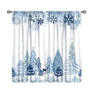 Christmas Style Blue Snowflake Bathroom Decoration Set Includes Non-Slip Foot Mat Toilet Cover Mat Shower Curtain