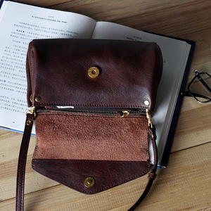 Genuine Leather Women's Mini <b>Bag</b> Coffee Brown Crossbody Shoulder <b>Bag</b> With Button Decoration For Everyday Use - Product Image 3