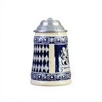 Chope à bière classique en porcelaine Bavaria Bayern - Motif diamant, crête de lion, capacité 650 ml, couvercle en aluminium, passe au lave-vaisselle, pour vin et bière