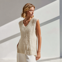 Preppy Cable Knit Weste für Damen mit seitlichen Splits Fall Layer ing Essential Weste