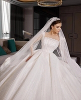 Robe de mariée blanche magnifique personnalisée 2025, sans bretelles, manches longues, jupe bouffante, élégante pour femme