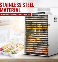 Déshydrateur alimentaire commercial, sécheuse à 18 plateaux en acier inoxydable, machine de séchage 1500W pour fruits, légumes, viande, herbes, séchage à air chaud 360°