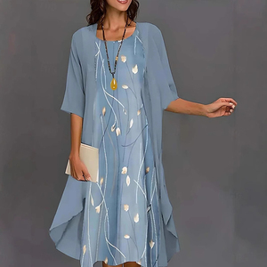Conjunto de Dos Piezas Personalizable con Logotipo: Vestido <span class=keywords><strong>Elegante</strong></span> de Gasa <span class=keywords><strong>para</strong></span> Mujer y Blusa Larga, <span class=keywords><strong>Ropa</strong></span> Casual Femenina con Estilo - Product Image 1