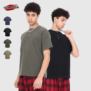 Camiseta Casual Vintage de Manga Corta con Cuello Henley, Estilo Batik, Lavada, de 325g, al por Mayor - Product Image 1