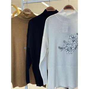 Pull en tricot brodé Sobe pour femme, col roulé, manches longues, automne, décontracté, noir, coupe standard - Product Image 1