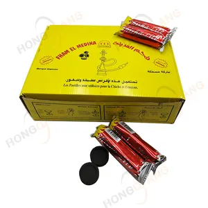 Fabricant de charbon de bois HongQiang boîte-cadeau jaune 33mm narguilé en bambou briquettes de bois pur shisha charbon rond