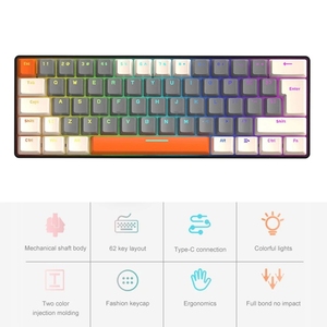 Ücretsiz kurt T60 kablolu 62 anahtar <span class=keywords><strong>USB</strong></span> <span class=keywords><strong>Mini</strong></span> klavye 60% kırmızı/mavi anahtarı arkadan aydınlatmalı taşınabilir dizüstü ofis bilgisayar mekanik klavye - Product Image 5