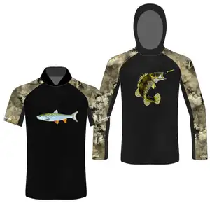 Al Aire Libre personalizado poliéster UPF50 UV manga larga con capucha sublimación camisetas de secado rápido pesca hombres sudaderas con capucha camisas