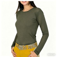 Chemise à col rond pour femme, respirante, en maille perforée, pour l'équitation, personnalisable OEM ODM