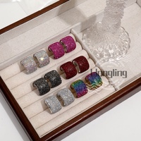 Pendientes Cuadrados de Plástico de Alta Calidad HL con Incrustaciones de Diamantes de Imitación, Juego de Pendientes para Mujer