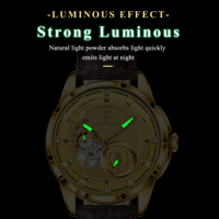 Montre mécanique de luxe Poedagar 1427 pour homme, entièrement en or, bracelet en cuir, lumineuse, étanche 3ATM, automatique.