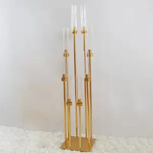 Metal Clear Tube Gold Candle Stick Holder 8 Arms Wedding Table Centerpiece Candelabra Road Lead Party Decor